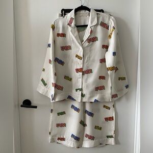 Sleeper White 'FUN' Multicolor Printed Pajama Set
